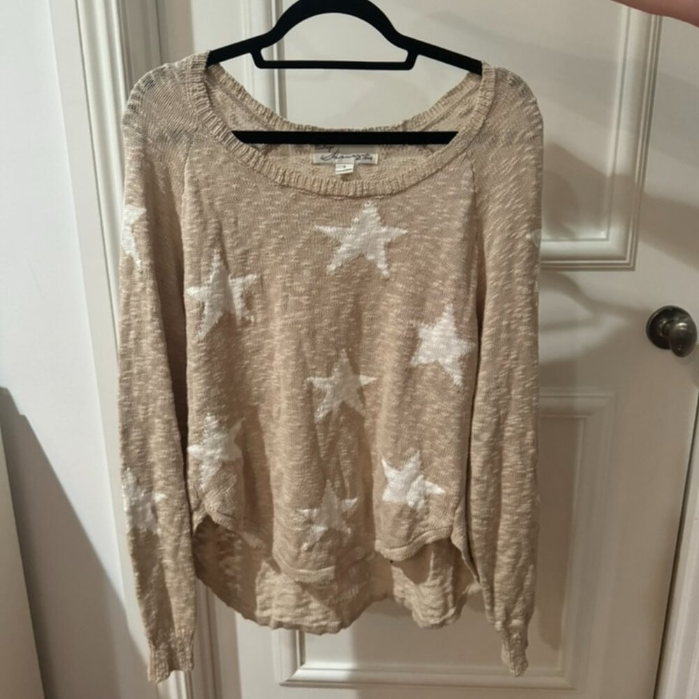 Vintage Havana Cream Star Oversized/Off the Shoulder Sweater